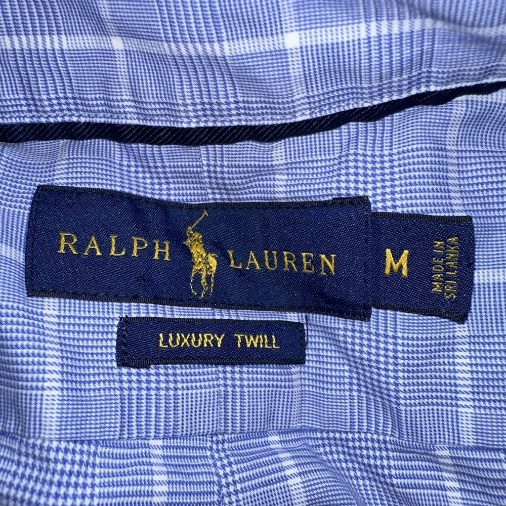 Ralph Lauren Dress Shirt Mens M Blue Plaid Luxury Twill Button Up Long Sleeve
